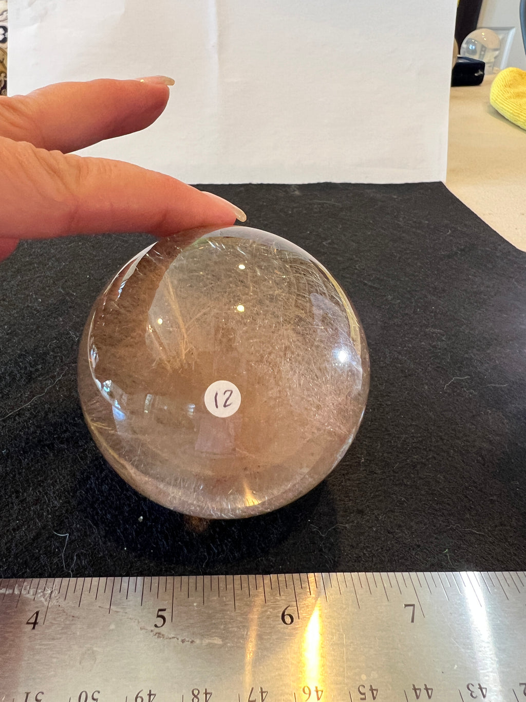 Smokey Rutilated Quartz Sphere with Shooting Star Golden Rutile — Brazil (Item No. 12)