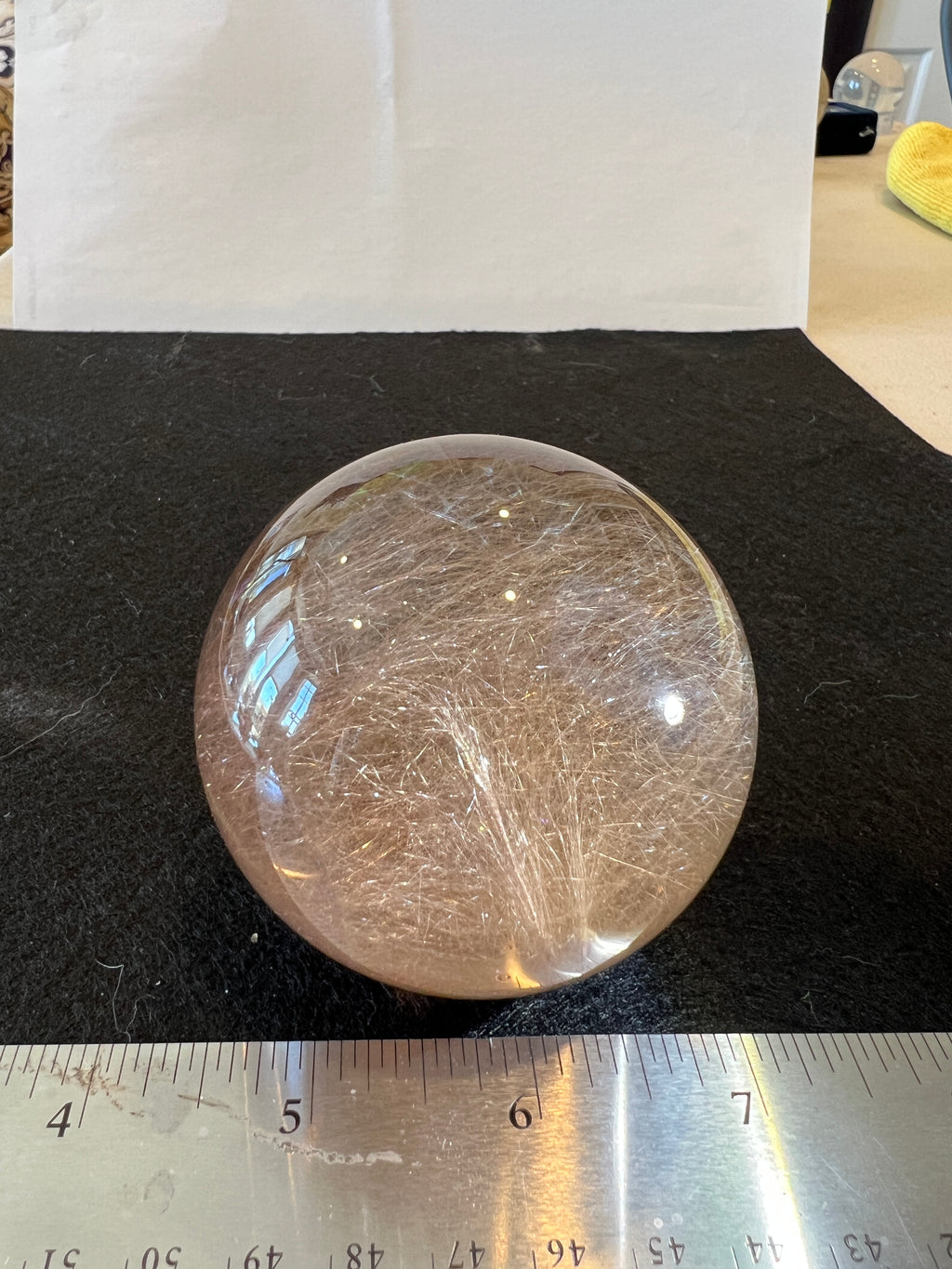 Smokey Rutilated Quartz Sphere with Shooting Star Golden Rutile — Brazil (Item No. 12)