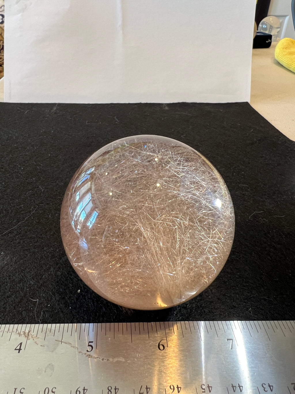Smokey Rutilated Quartz Sphere with Shooting Star Golden Rutile — Brazil (Item No. 12)