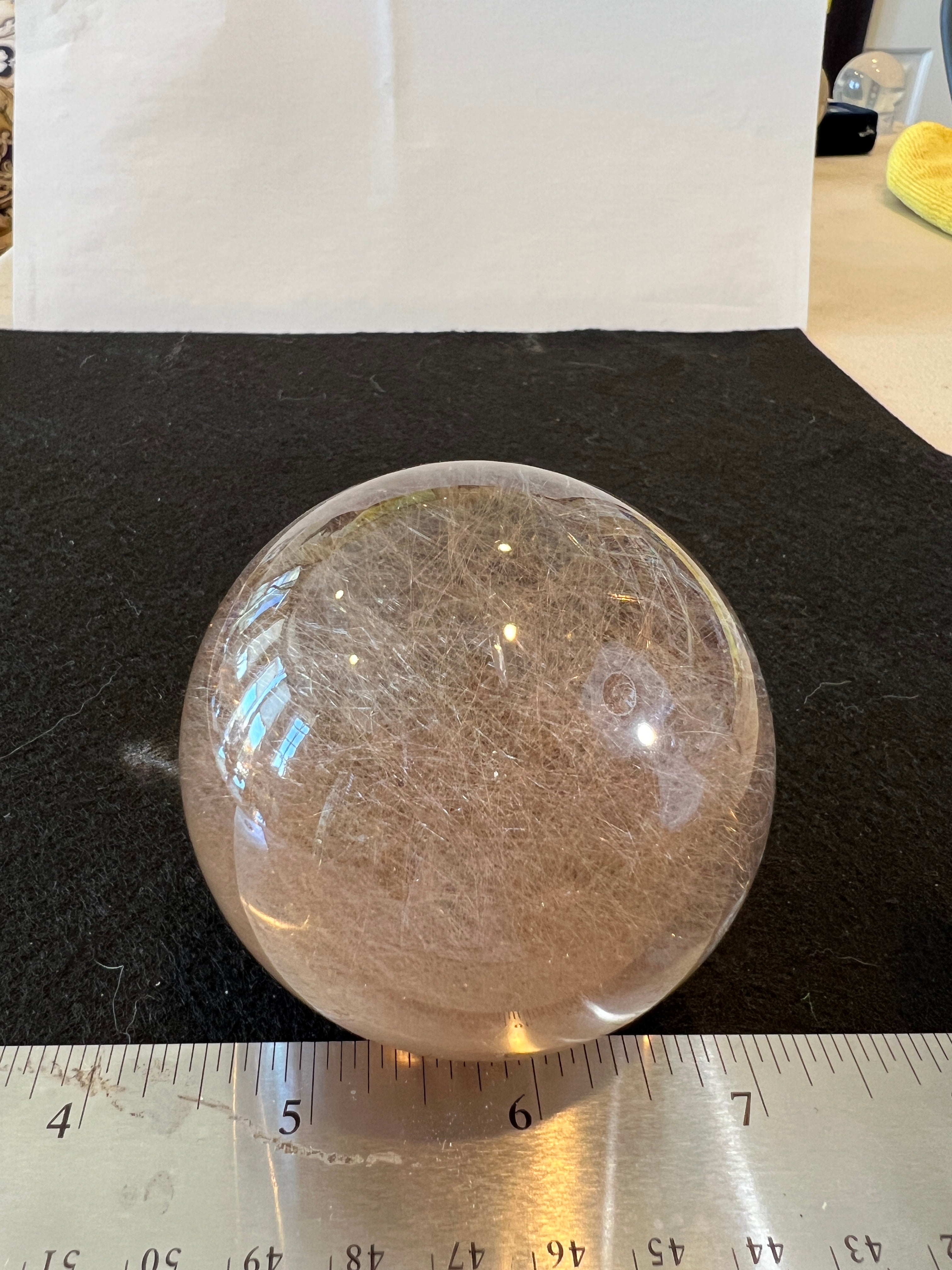 Smokey Rutilated Quartz Sphere with Shooting Star Golden Rutile — Brazil (Item No. 12)