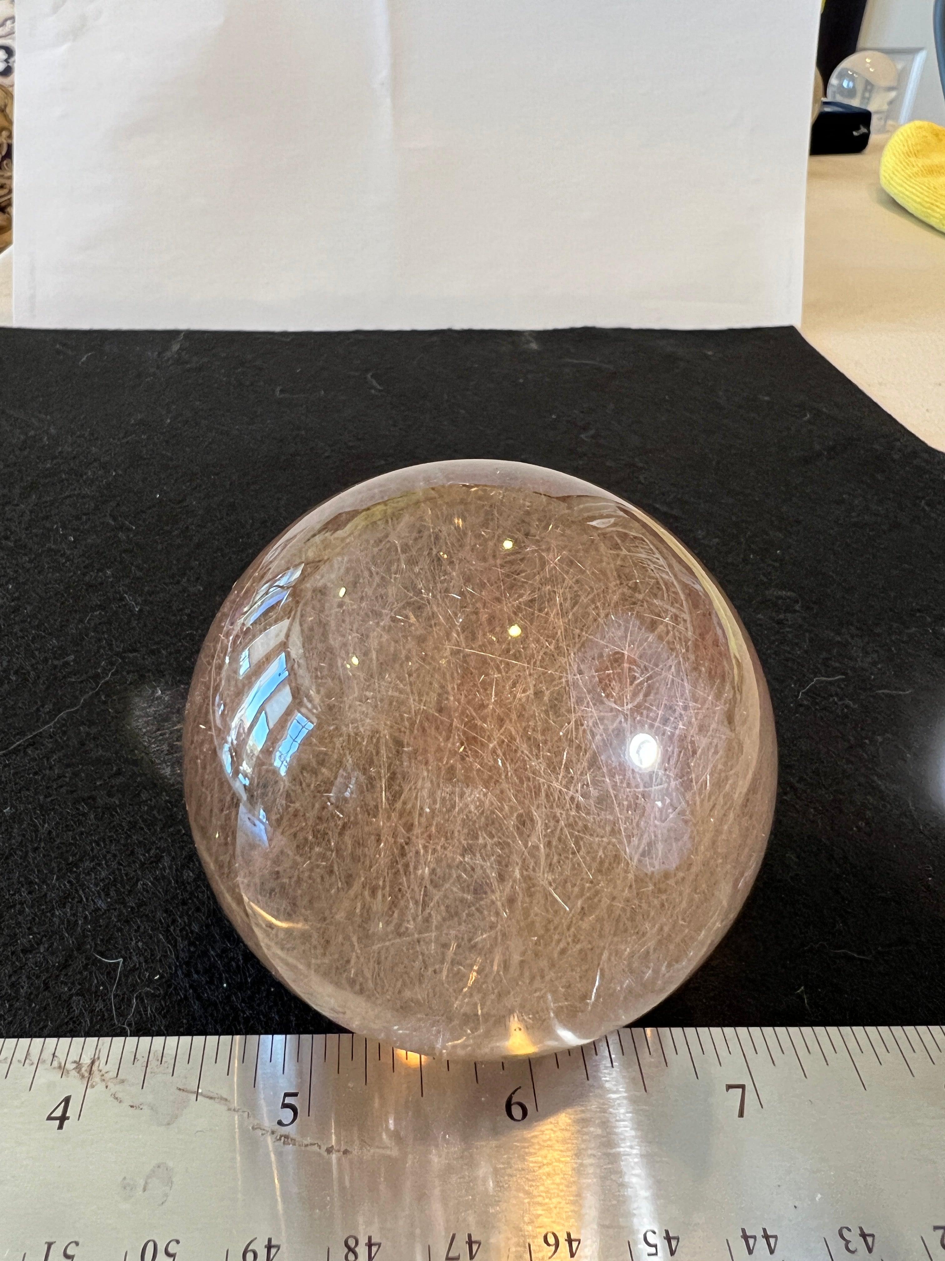 Smokey Rutilated Quartz Sphere with Shooting Star Golden Rutile — Brazil (Item No. 12)