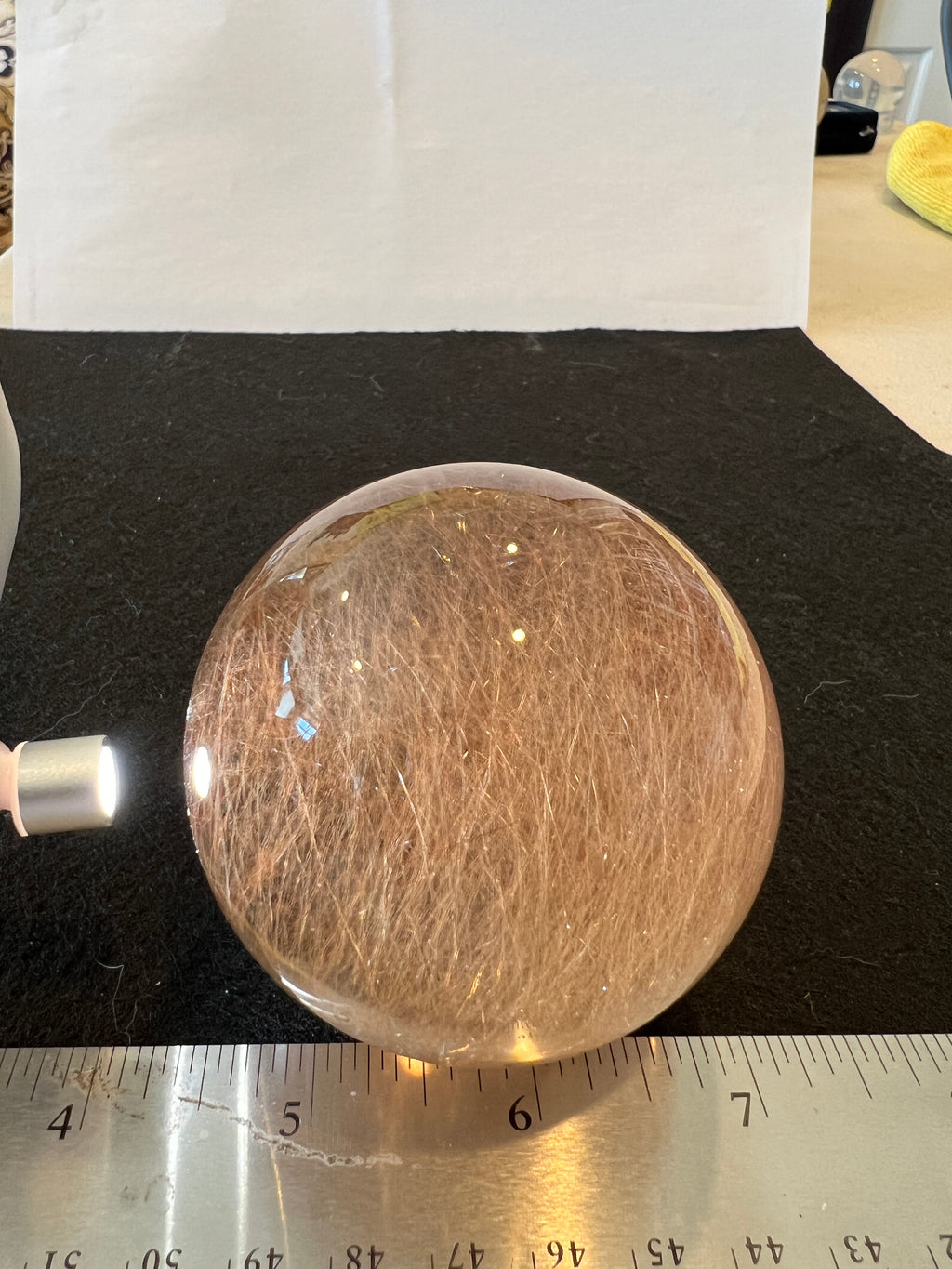 Smokey Rutilated Quartz Sphere with Shooting Star Golden Rutile — Brazil (Item No. 12)