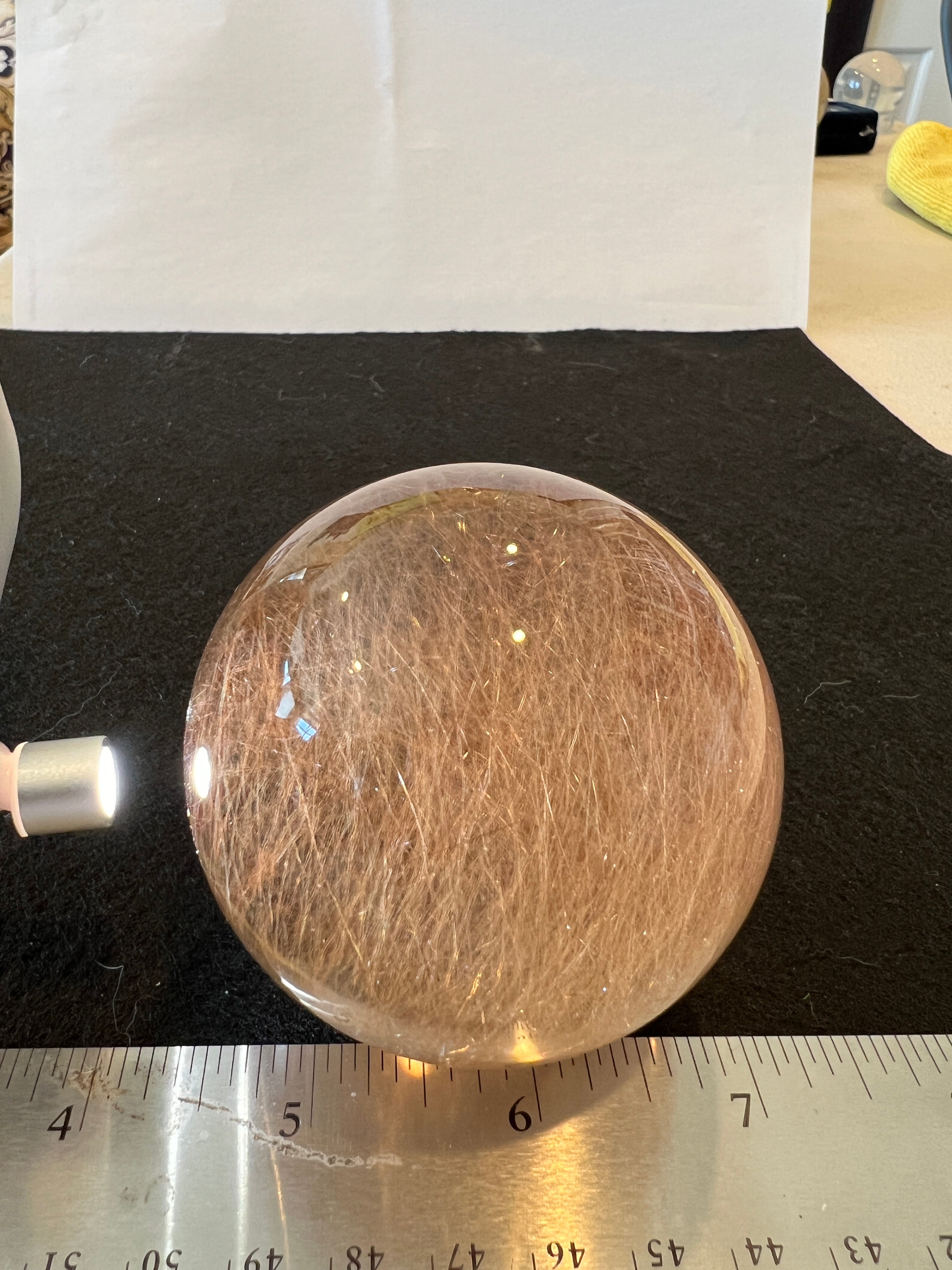 Smokey Rutilated Quartz Sphere with Shooting Star Golden Rutile — Brazil (Item No. 12)