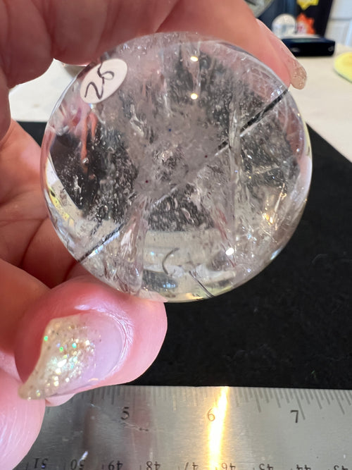 Black Tourmaline in Quartz Sphere Loaded with Rainbows — Brazil (Item No. 25)