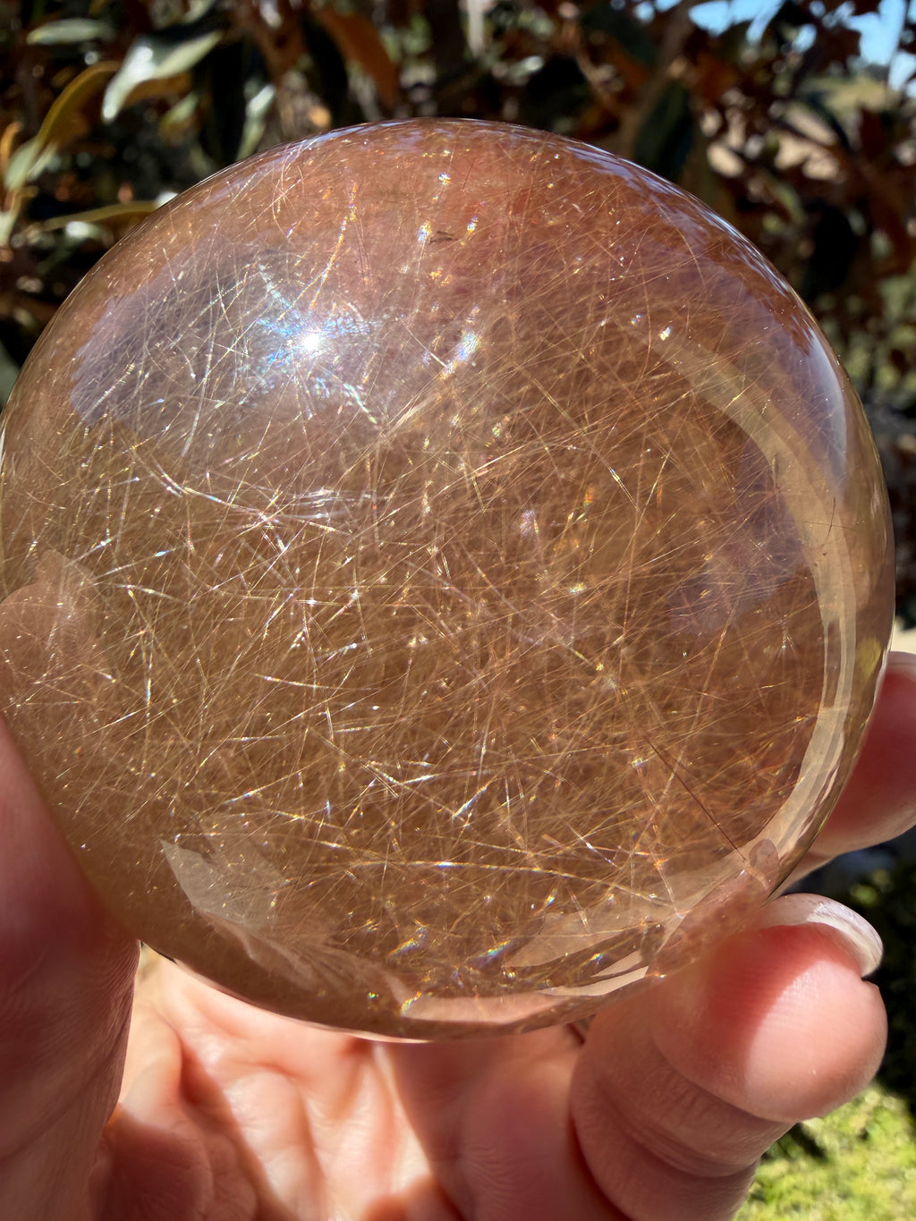 Smokey Rutilated Quartz Sphere with Shooting Star Golden Rutile — Brazil (Item No. 12)