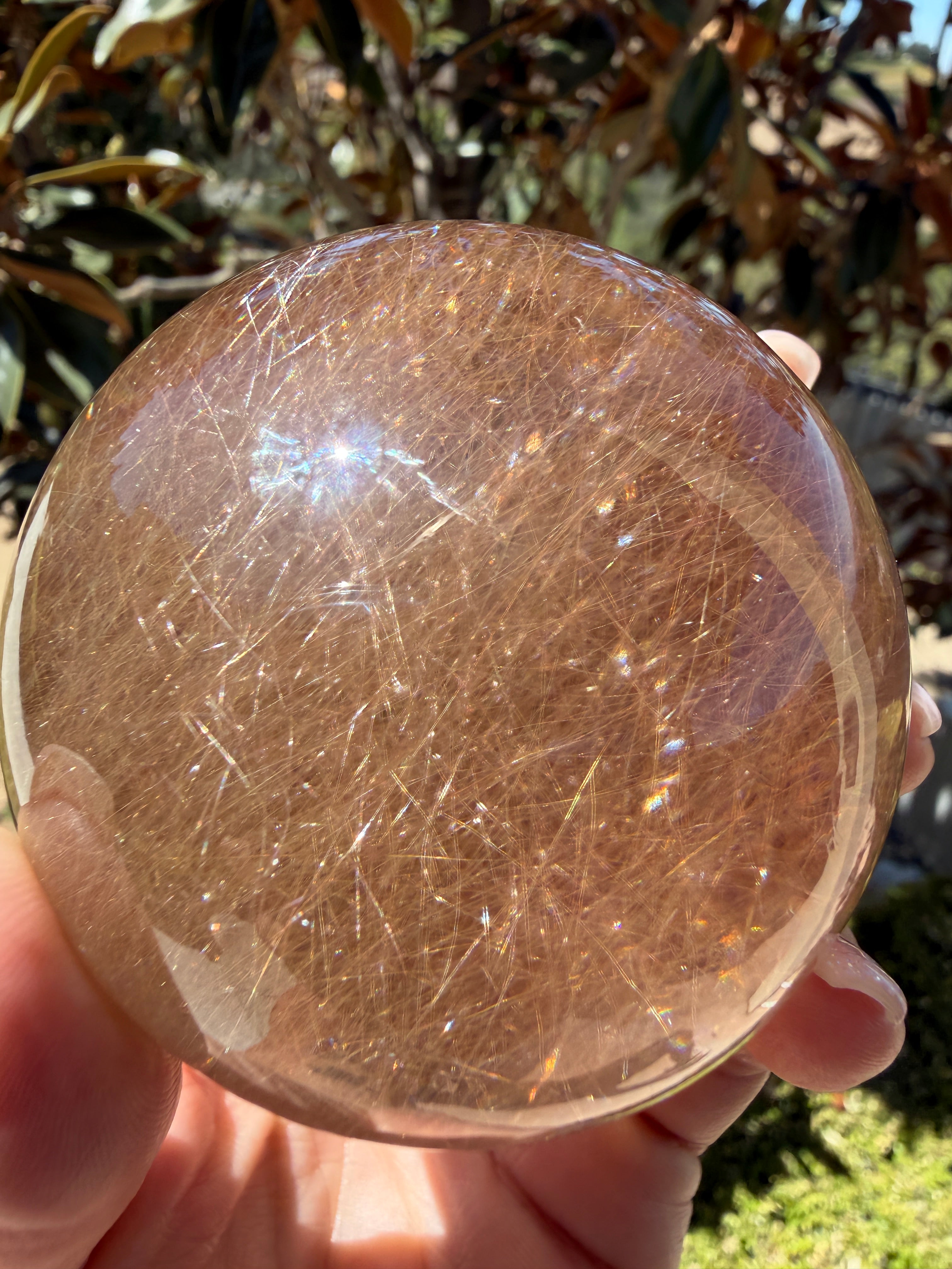 Smokey Rutilated Quartz Sphere with Shooting Star Golden Rutile — Brazil (Item No. 12)