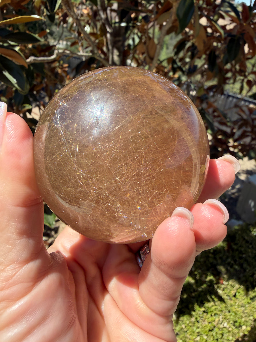 Smokey Rutilated Quartz Sphere with Shooting Star Golden Rutile — Brazil (Item No. 12)