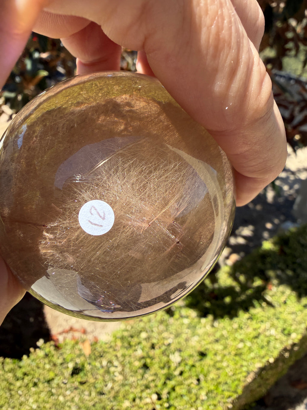 Smokey Rutilated Quartz Sphere with Shooting Star Golden Rutile — Brazil (Item No. 12)