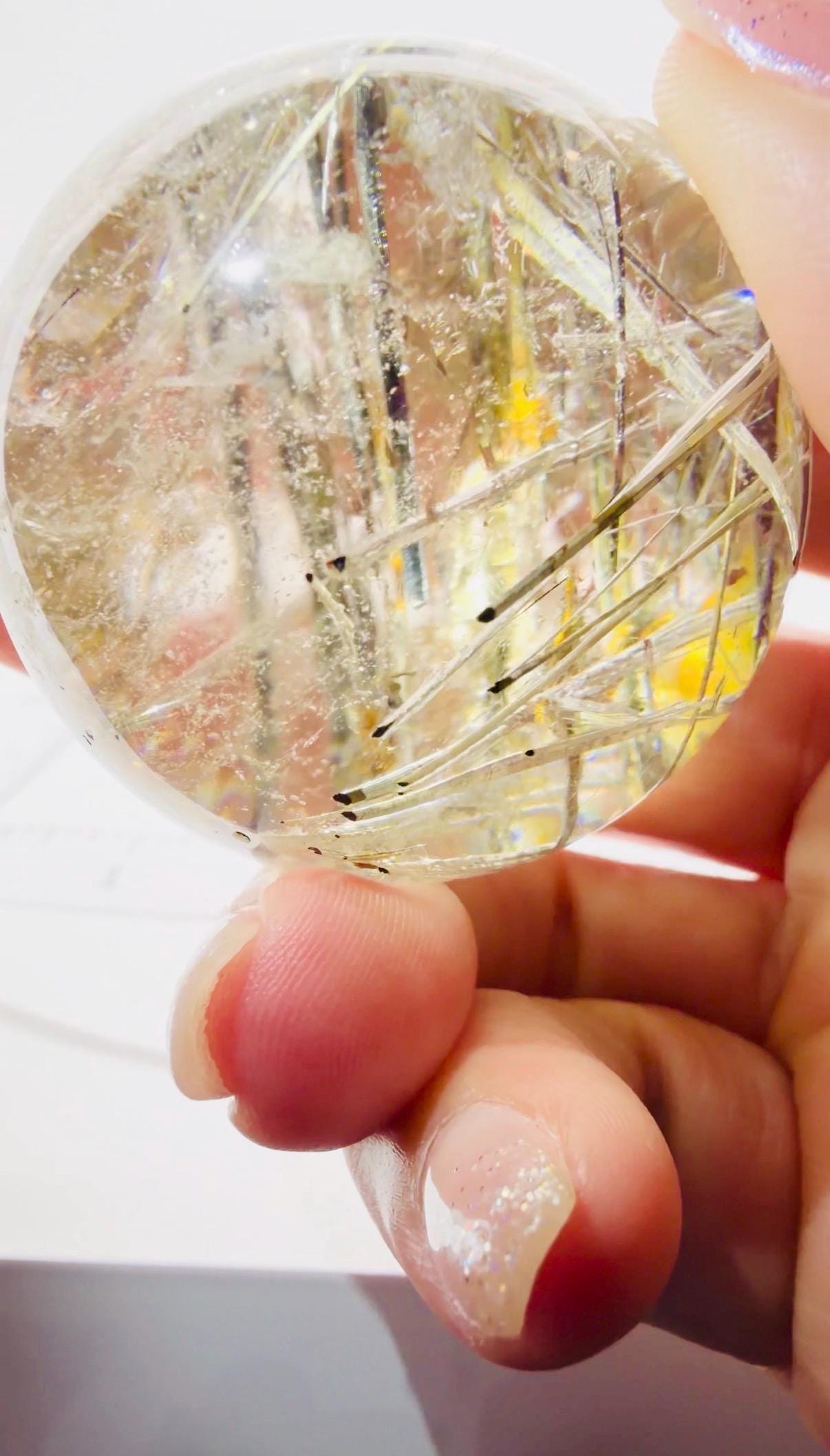 Quartz Sphere with Black Tourmaline & Iron Inclusions — Dense Crystal Ball, Brazil (Item No. 23)