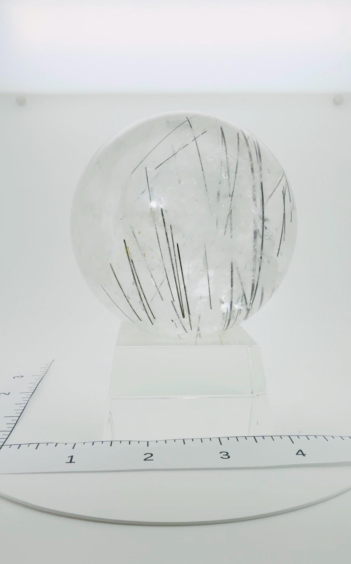 Large Black Tourmaline in Quartz Sphere with Rainbows — Brazil (Item No. 11)