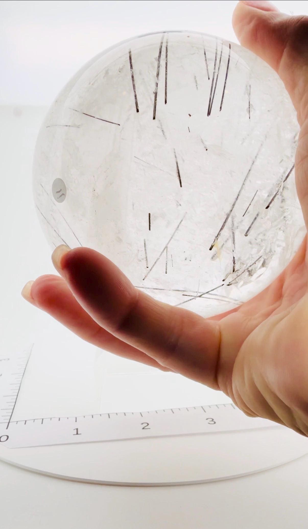 Large Black Tourmaline in Quartz Sphere with Rainbows — Brazil (Item No. 11)