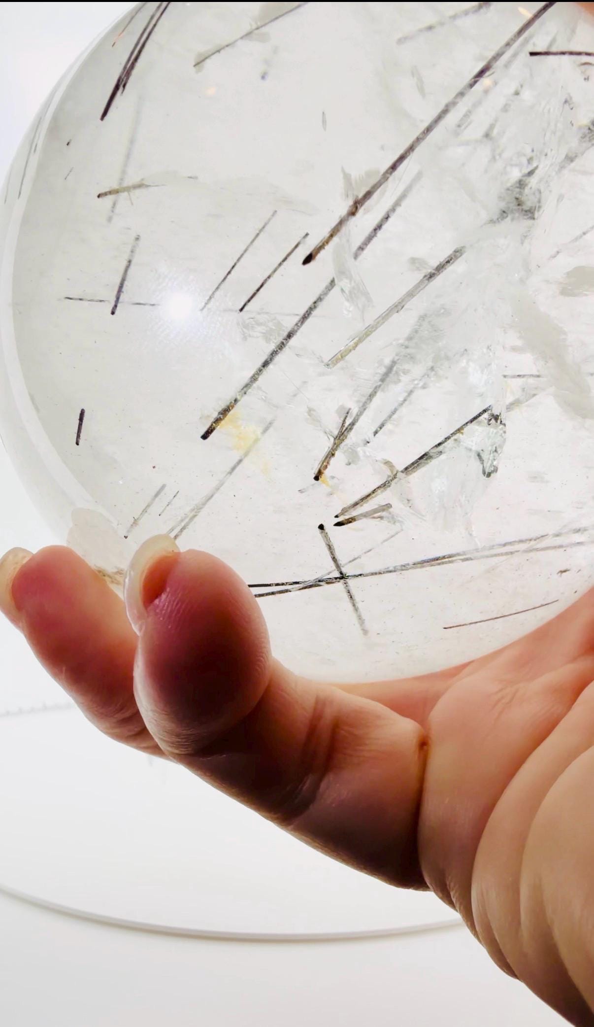 Large Black Tourmaline in Quartz Sphere with Rainbows — Brazil (Item No. 11)