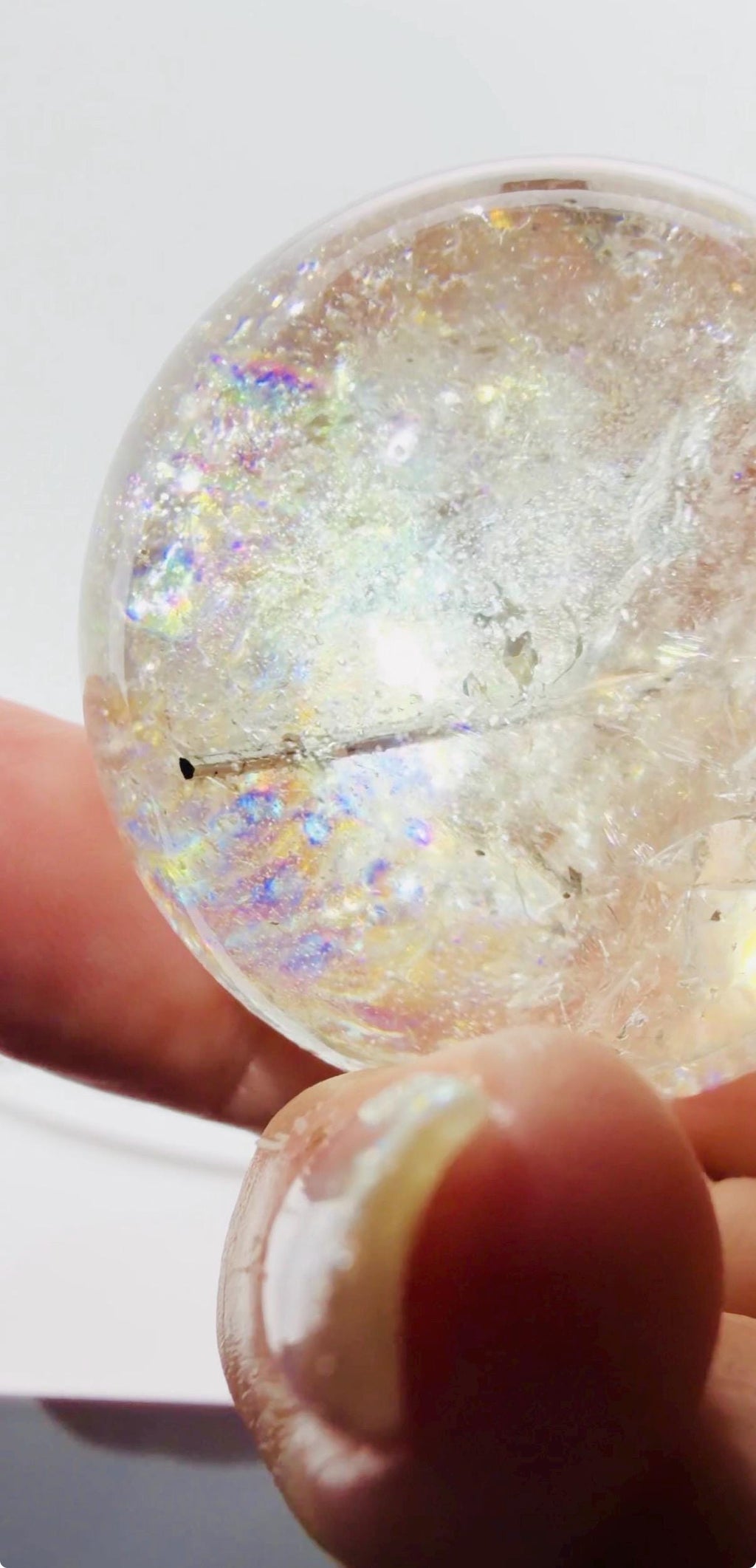 Black Tourmaline in Quartz Sphere Loaded with Rainbows — Brazil (Item No. 25)