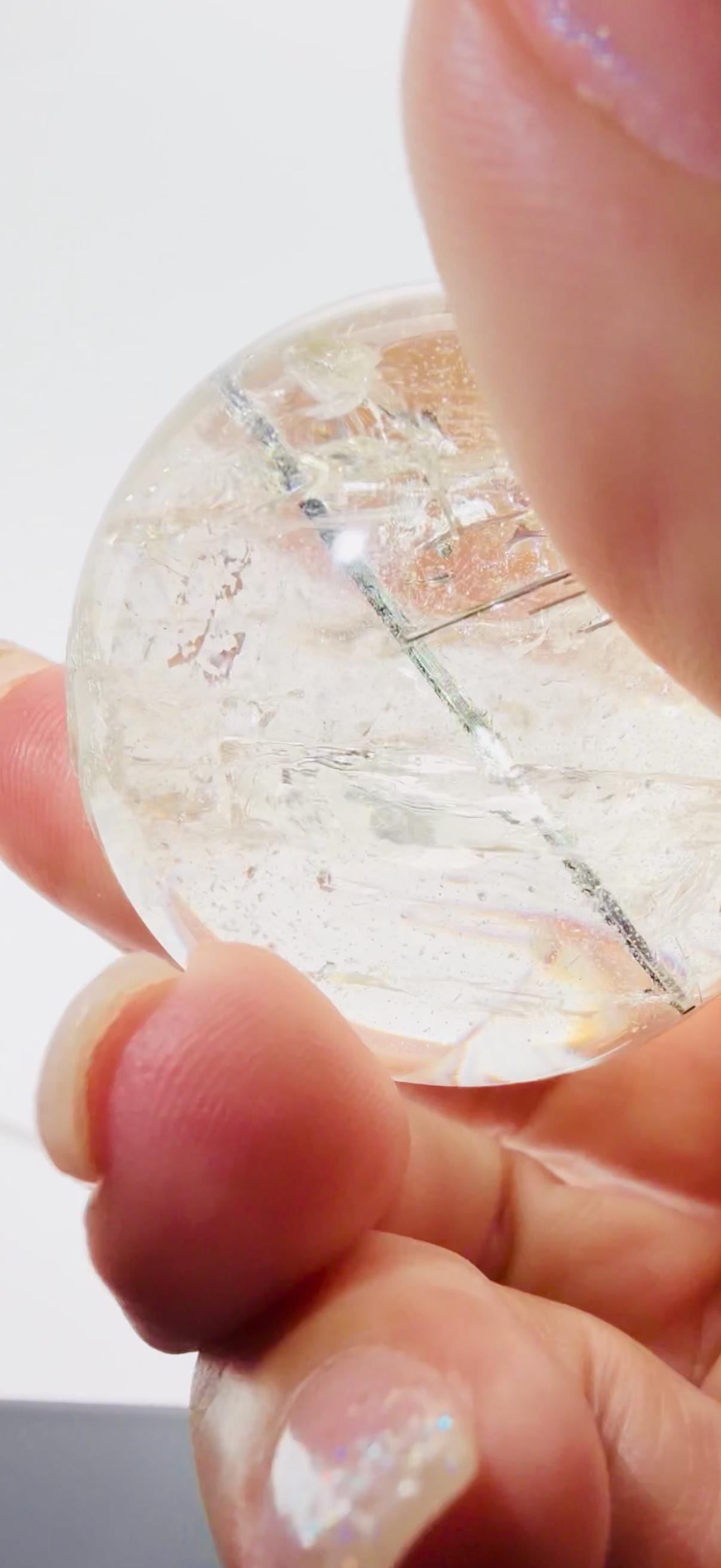 Black Tourmaline in Quartz Sphere Loaded with Rainbows — Brazil (Item No. 25)