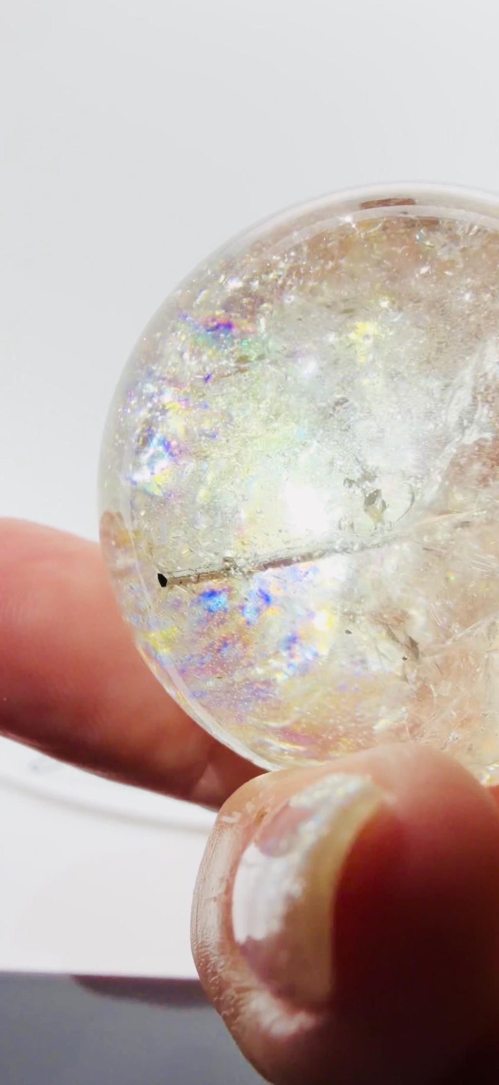 Black Tourmaline in Quartz Sphere Loaded with Rainbows — Brazil (Item No. 25)