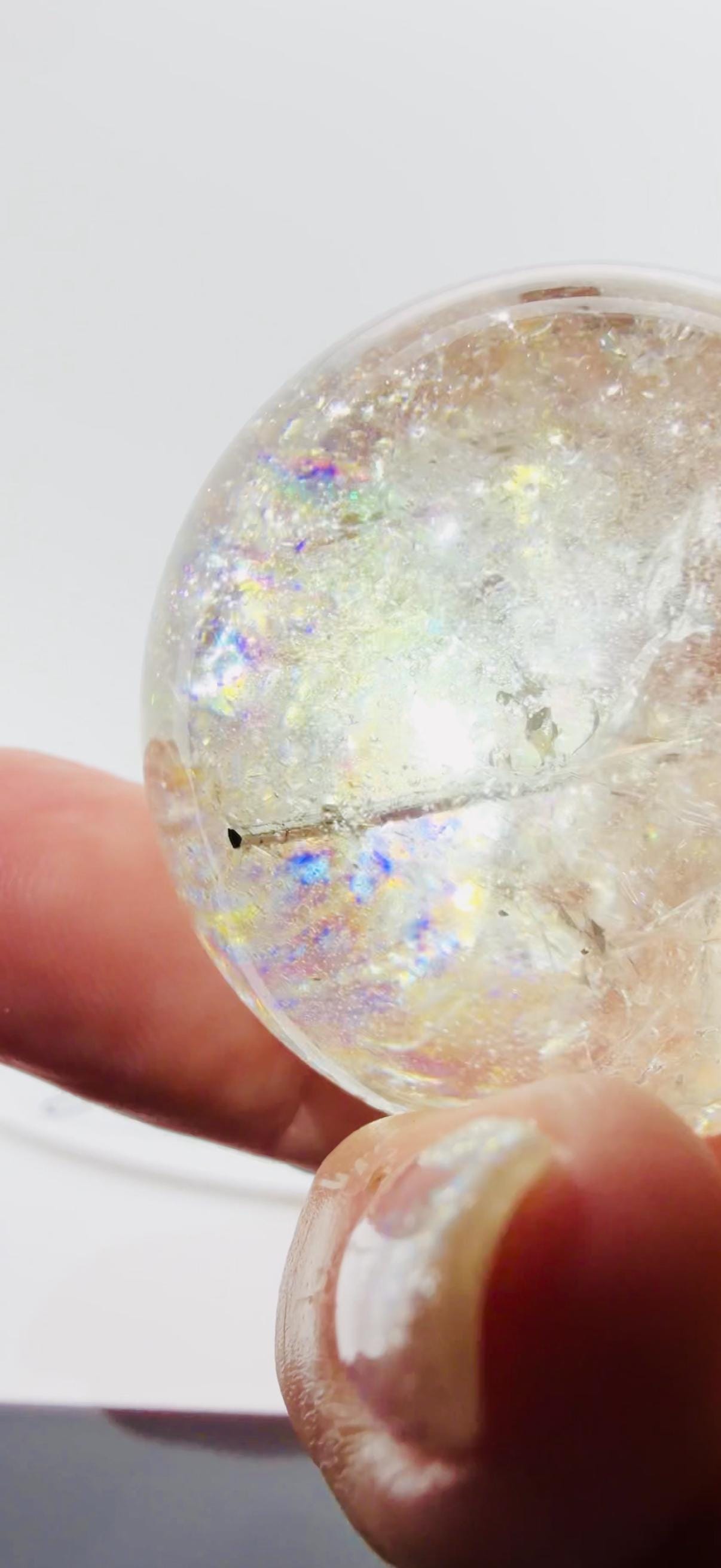 Black Tourmaline in Quartz Sphere Loaded with Rainbows — Brazil (Item No. 25)