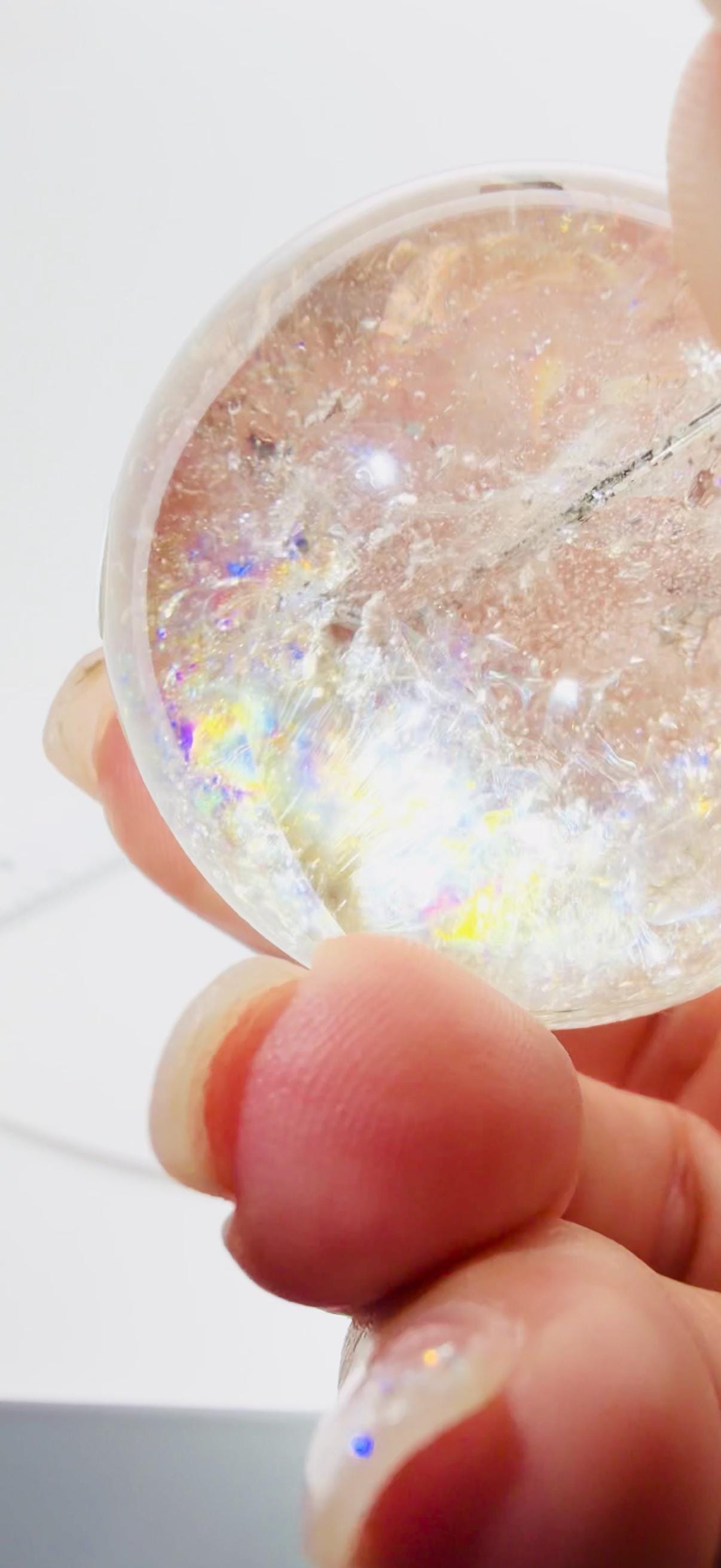 Black Tourmaline in Quartz Sphere Loaded with Rainbows — Brazil (Item No. 25)