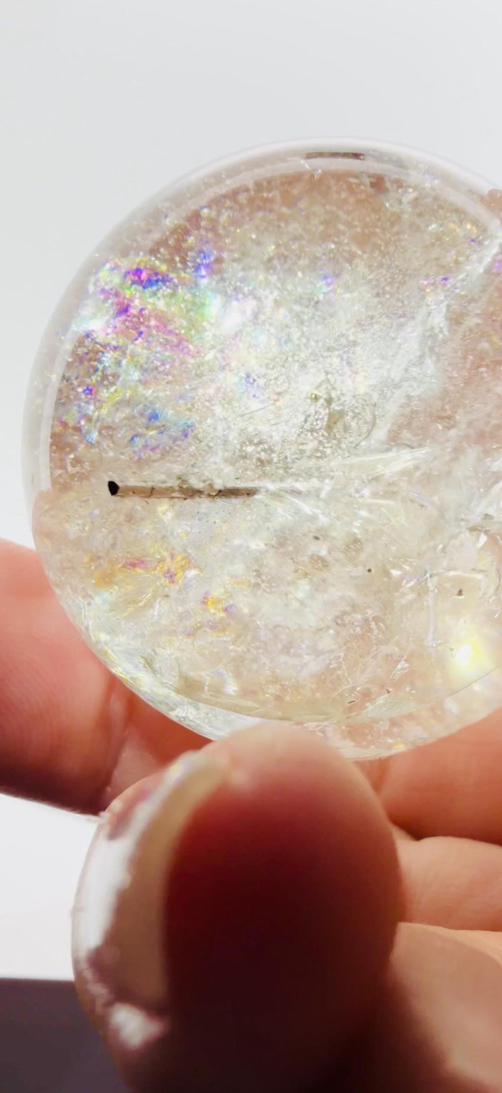 Black Tourmaline in Quartz Sphere Loaded with Rainbows — Brazil (Item No. 25)