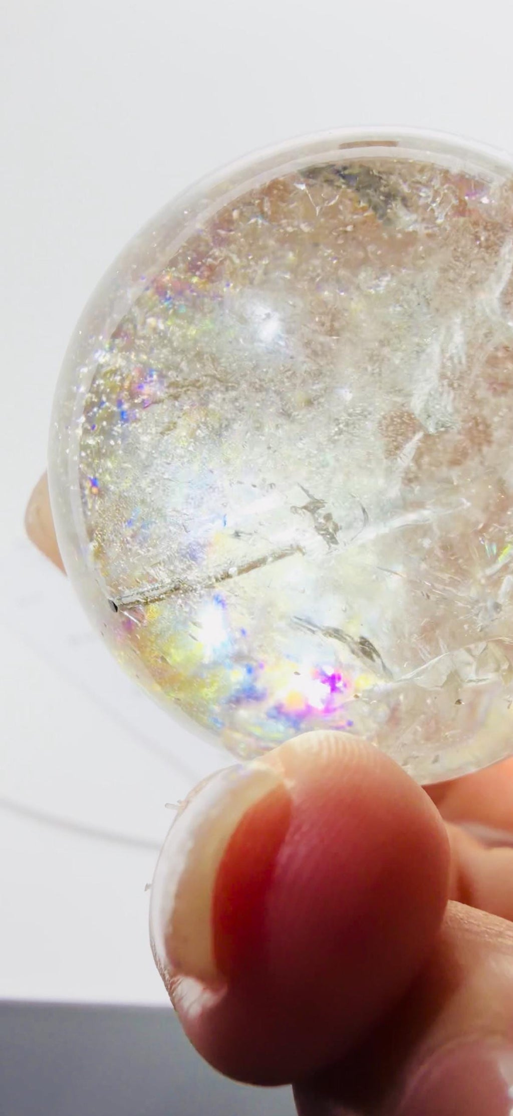 Black Tourmaline in Quartz Sphere Loaded with Rainbows — Brazil (Item No. 25)