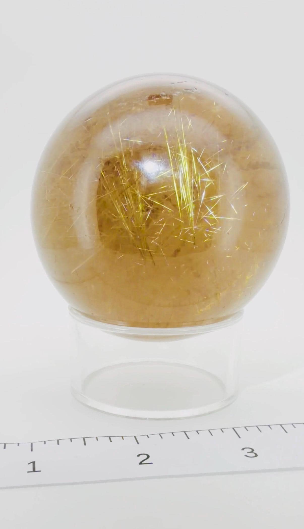 Large Smoky Golden Rutile Quartz Sphere with Shooting Star Formation — Brazil (Item No. 10)