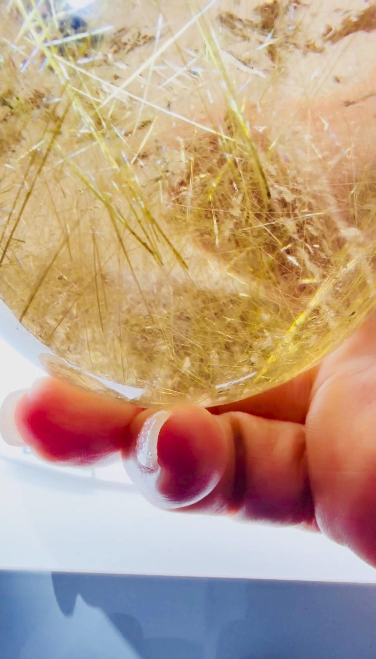 Large Smoky Golden Rutile Quartz Sphere with Shooting Star Formation — Brazil (Item No. 10)