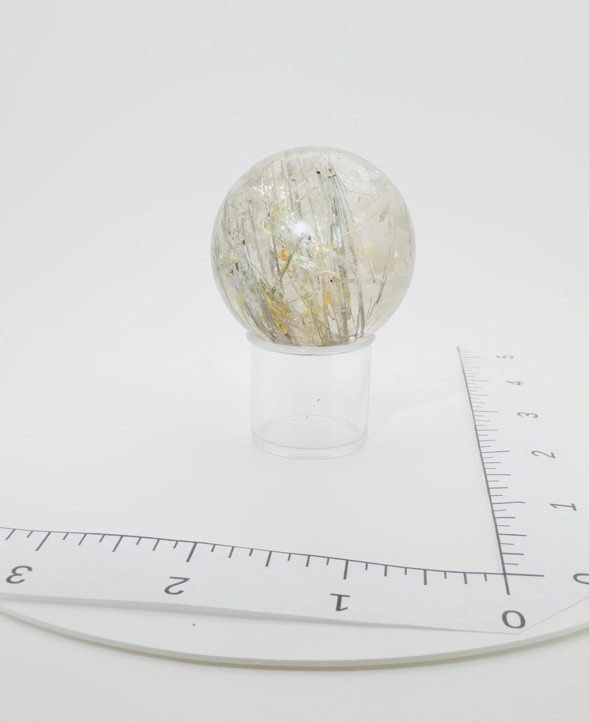 Quartz Sphere with Black Tourmaline & Iron Inclusions — Dense Crystal Ball, Brazil (Item No. 23)