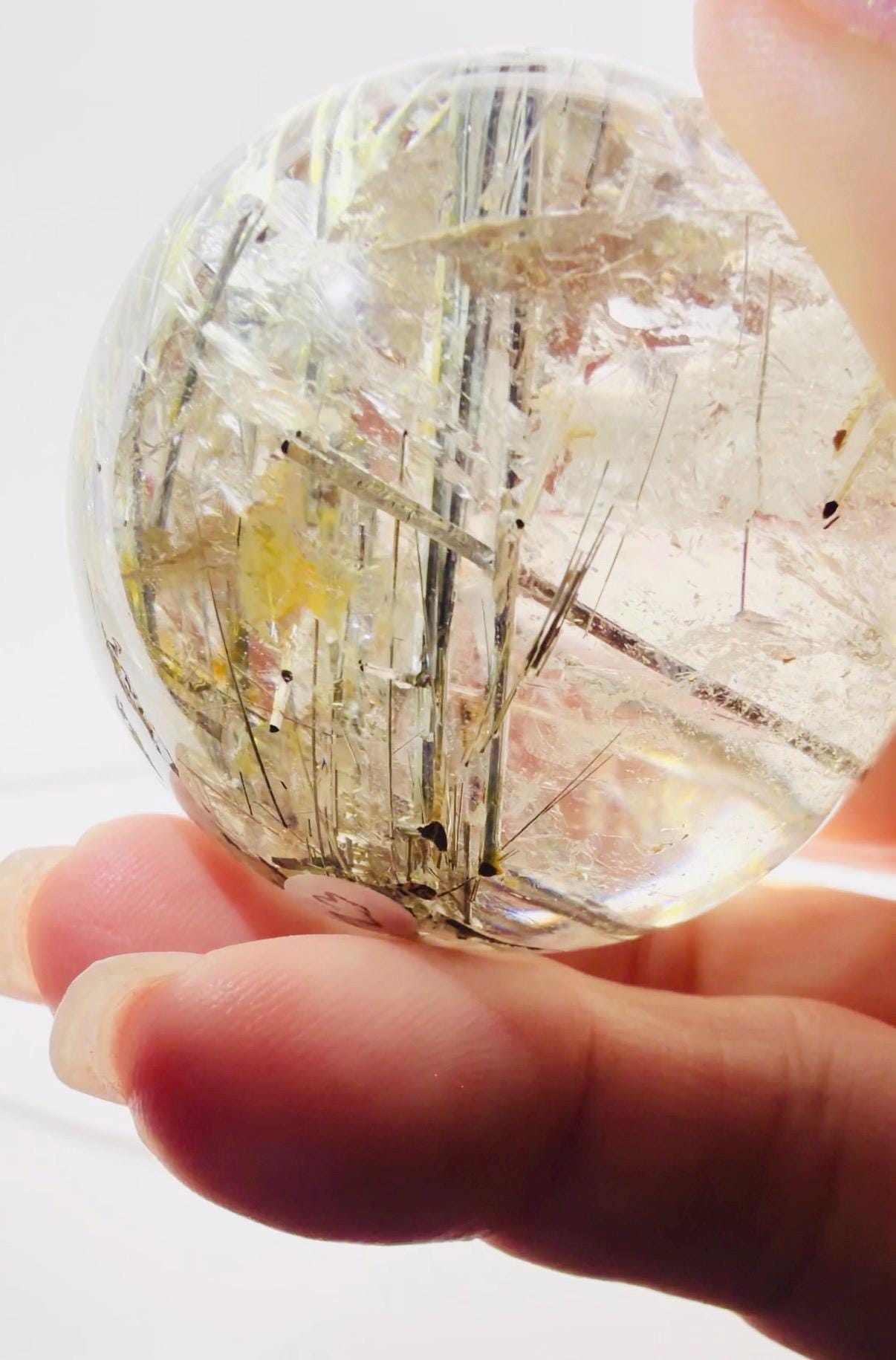 Quartz Sphere with Black Tourmaline & Iron Inclusions — Dense Crystal Ball, Brazil (Item No. 23)