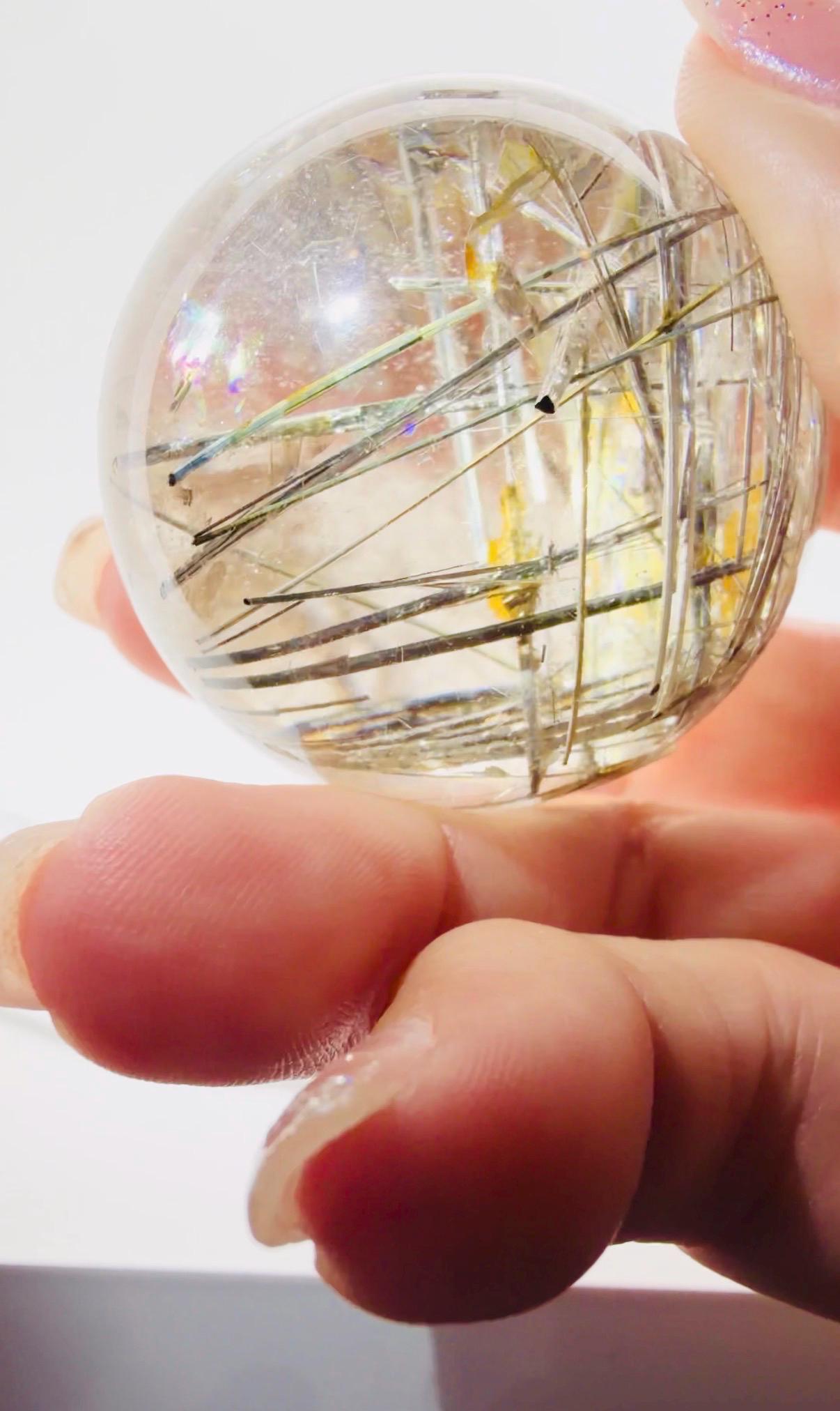 Quartz Sphere with Black Tourmaline & Iron Inclusions — Dense Crystal Ball, Brazil (Item No. 23)