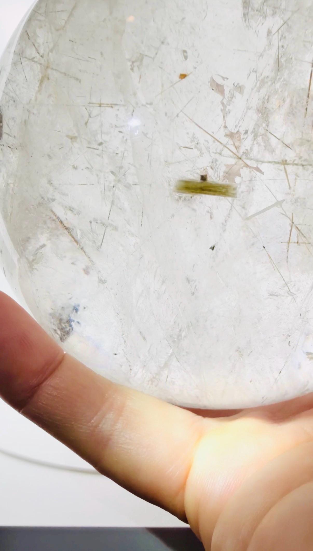 Rare Large Multi-Inclusion Quartz Sphere — Black Tourmaline, Rutile, Calcite & Green Tourmaline, Brazil (Item No. 9)