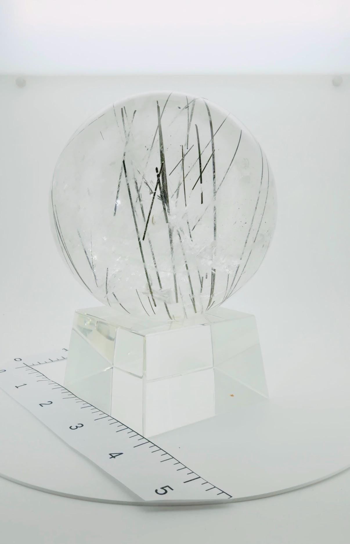 Large Black Tourmaline in Quartz Sphere with Rainbows — Brazil (Item No. 11)