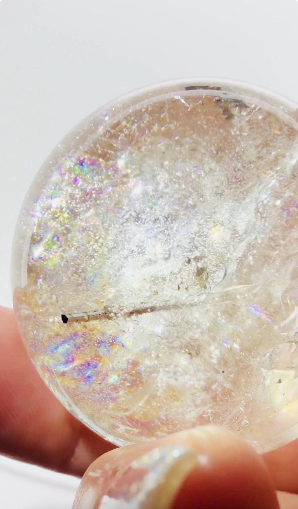 Black Tourmaline in Quartz Sphere Loaded with Rainbows — Brazil (Item No. 25)