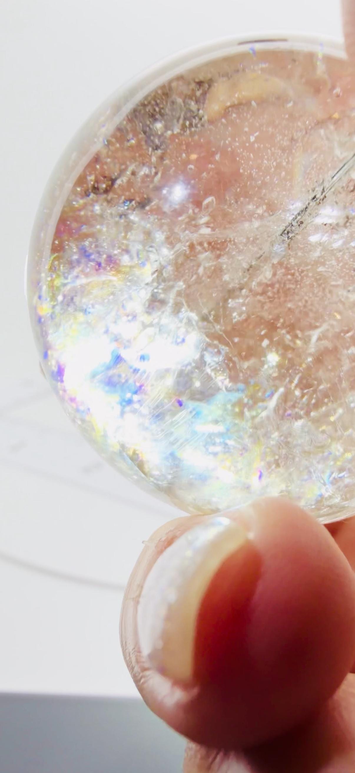 Black Tourmaline in Quartz Sphere Loaded with Rainbows — Brazil (Item No. 25)