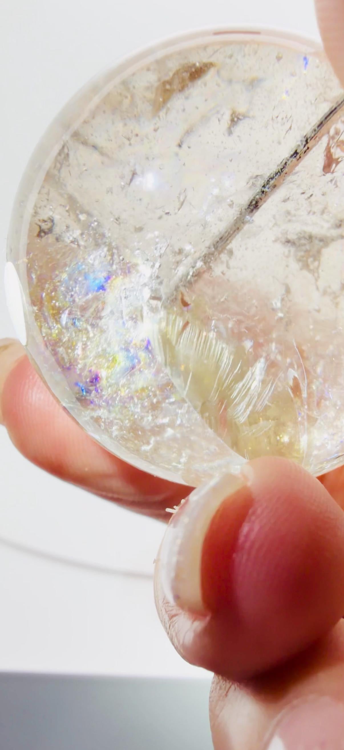 Black Tourmaline in Quartz Sphere Loaded with Rainbows — Brazil (Item No. 25)