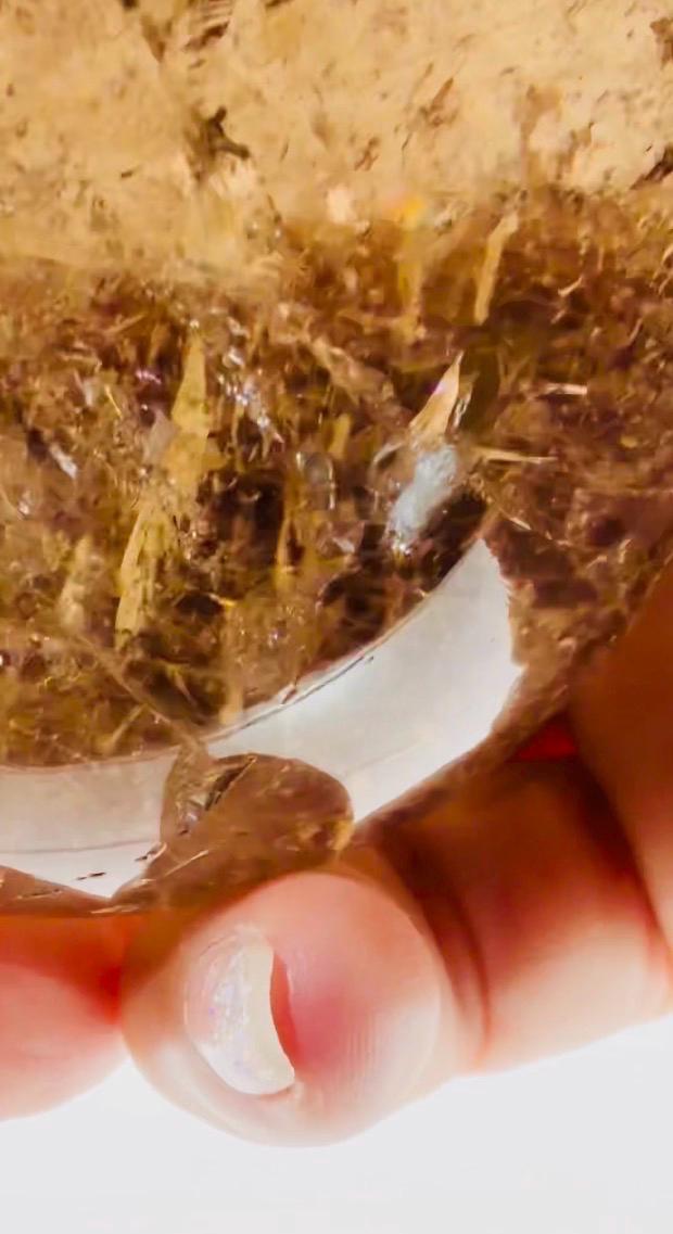 Large Smoky Golden Rutile Quartz Sphere with Shooting Star Formation — Brazil (Item No. 10)