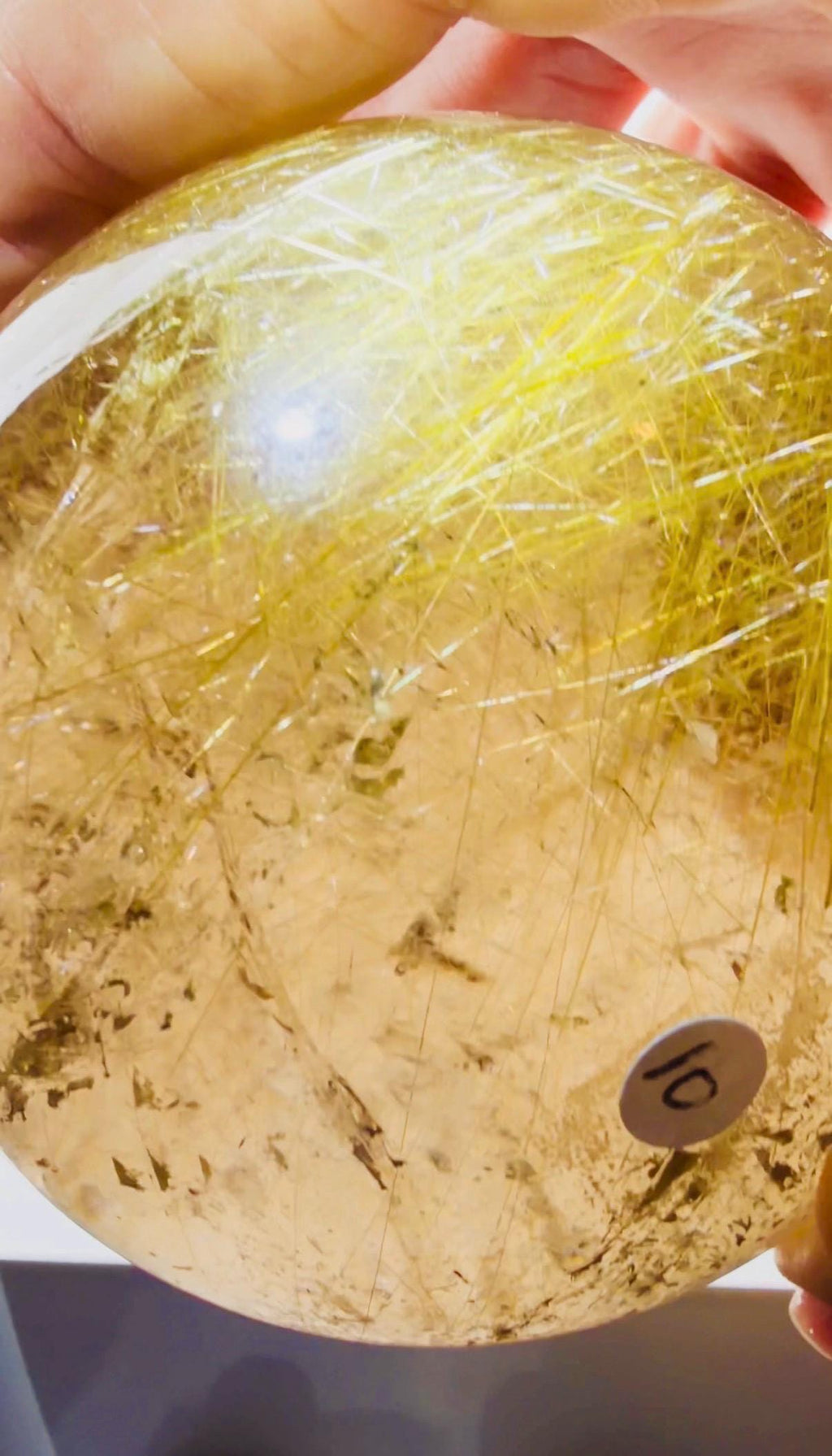 Large Smoky Golden Rutile Quartz Sphere with Shooting Star Formation — Brazil (Item No. 10)