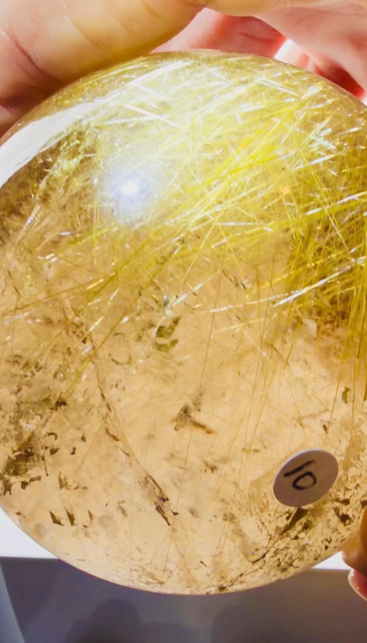Large Smoky Golden Rutile Quartz Sphere with Shooting Star Formation — Brazil (Item No. 10)