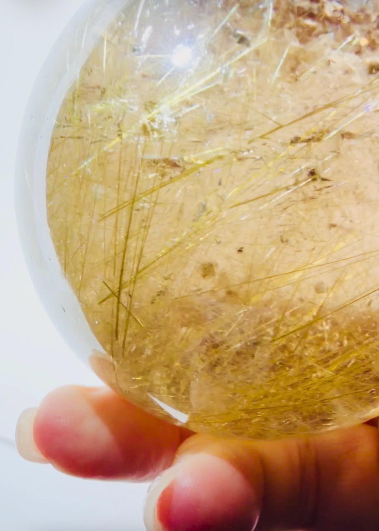 Large Smoky Golden Rutile Quartz Sphere with Shooting Star Formation — Brazil (Item No. 10)