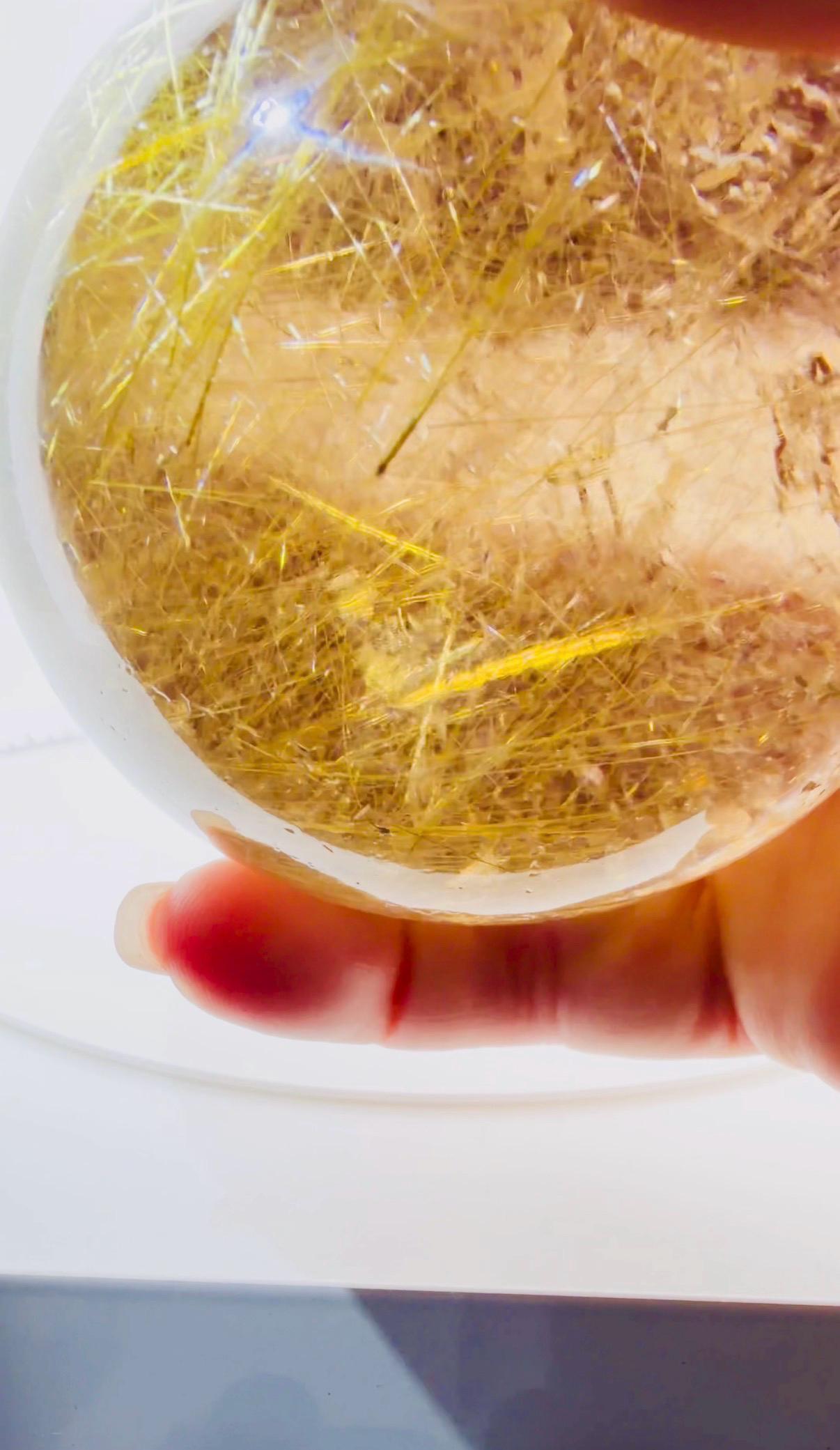 Large Smoky Golden Rutile Quartz Sphere with Shooting Star Formation — Brazil (Item No. 10)