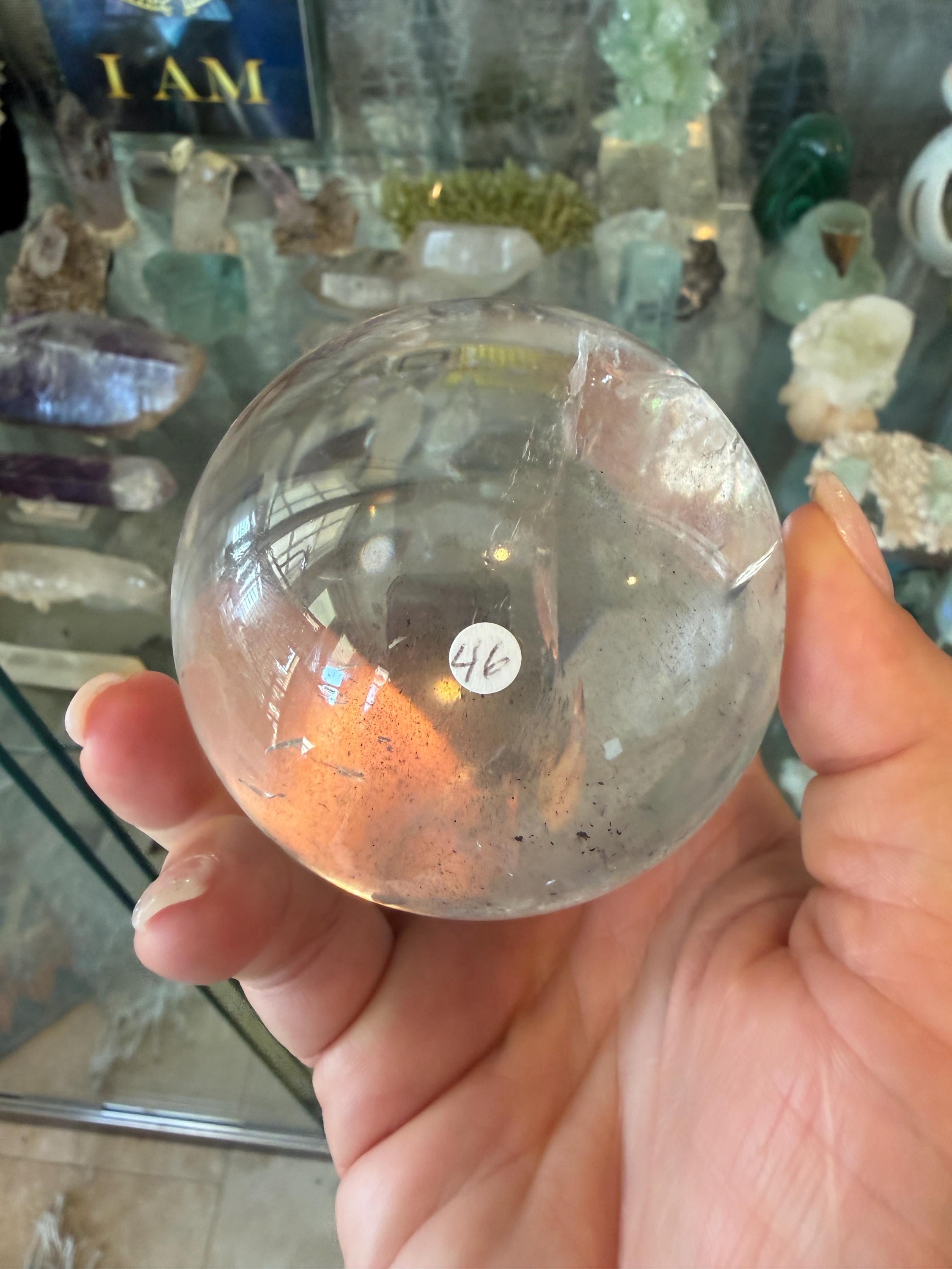 Phantom Quartz Sphere with Multiple Triangular Phantoms & Rainbows — Brazil (Item No. 46)