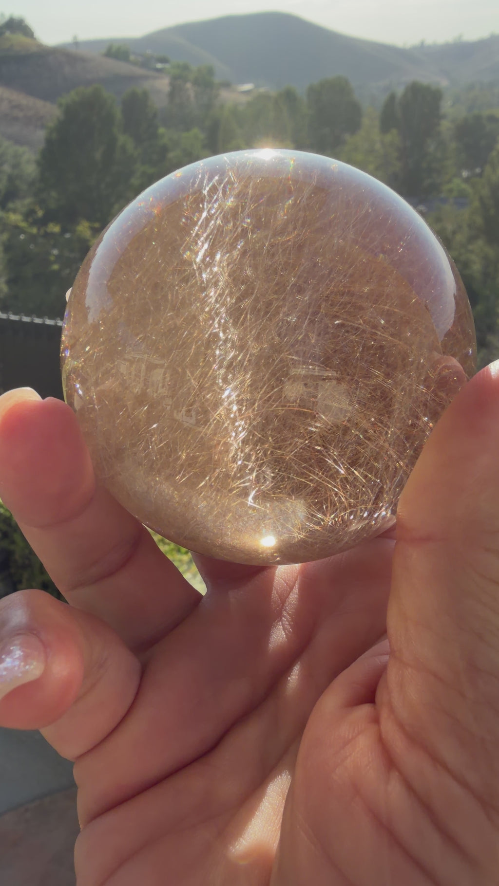 Smokey Rutilated Quartz Sphere with Shooting Star Golden Rutile — Brazil (Item No. 12)