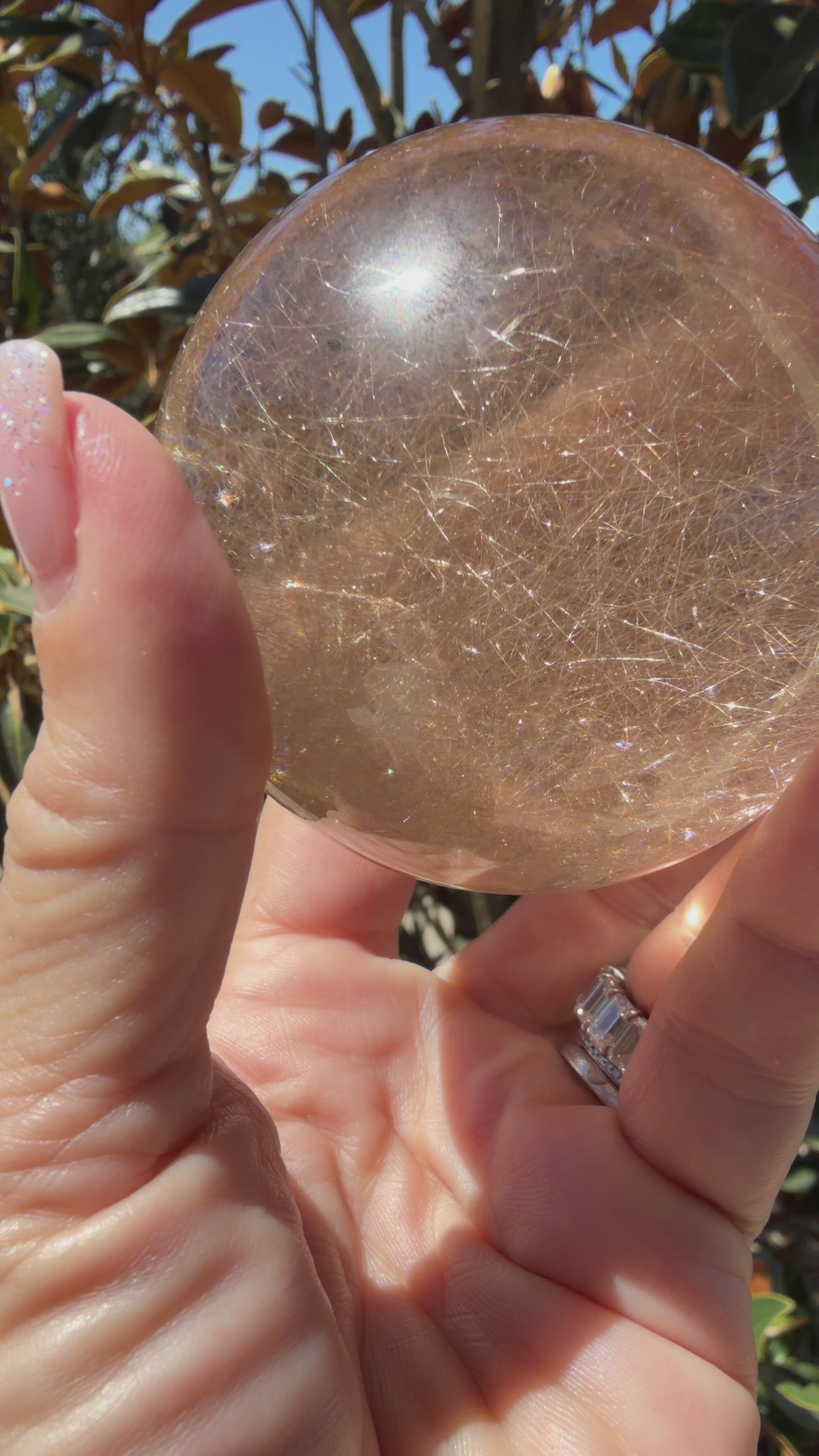 Smokey Rutilated Quartz Sphere with Shooting Star Golden Rutile — Brazil (Item No. 12)
